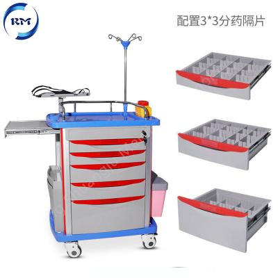 China Modern Hospital ABS Crash Cart Emergency Carts With Drawers ABS Trolley Easy To Use Hospitals And Clinics for sale