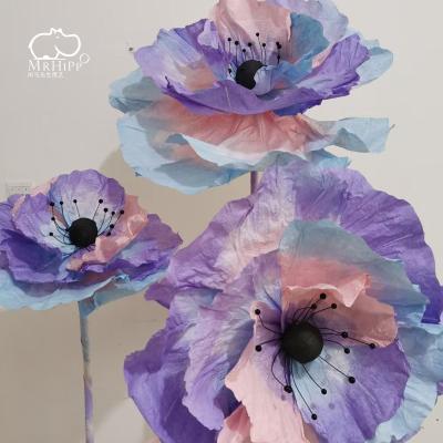 China Europe Colorful 3Pcs/Set Giant Customized Color Pink Purple Blue Artificial Paper Flowers For Wedding Event Decoration for sale