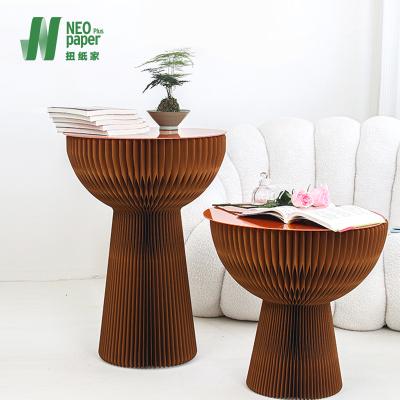 China 2022 Expandable NEW Bouquet Fashion Shape Side Table Folding Paper Table with Acrylic Table Top for Home Commercial Used Decoration for sale