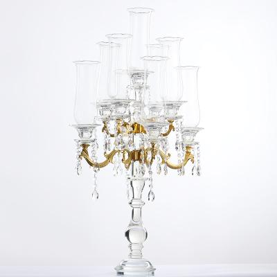 China Europe Hurricane 9am Glass Crystal Wedding Centerpieces Candelabra For Wedding Home Decoration for sale