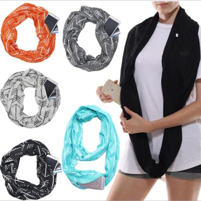 China Multicolor Long Fashion Wrap Travel Scarf With Hidden Zipper Pockets Travel Scarves for sale