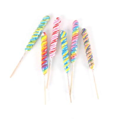 China Natural Flavor Tropical Fruit Unicorn Shape Solid Swirl Stick Lollipop Candy for sale