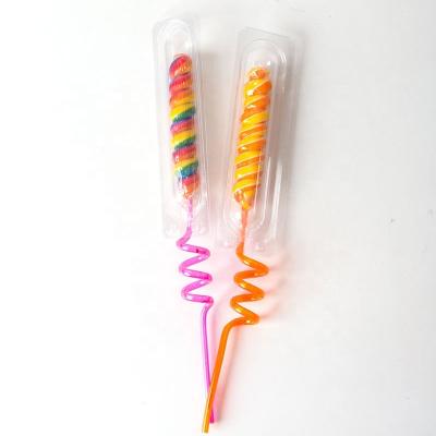 China Labeled Natural Candy Tropical Pirate Flavor Lollipops with Straw Sticks Hard Candy for Kids for sale