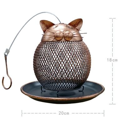 China 2021 Antiques Look Copper Viable Looking Squirrel Proof Bird Feeder Wild Outdoor Hanging Garden Backyard Owl Shape Decorative Metal Mesh for sale