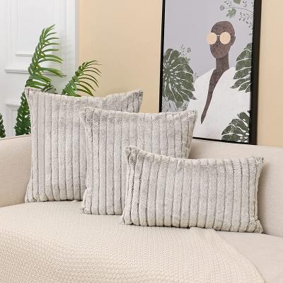 China Decorative Anti-bacteria Faux Fur Soft Fluffy Lumbar Cushion Covers For Living Room Bed Sofa Chair Luxury Plush Textured Striped Fuzzy for sale