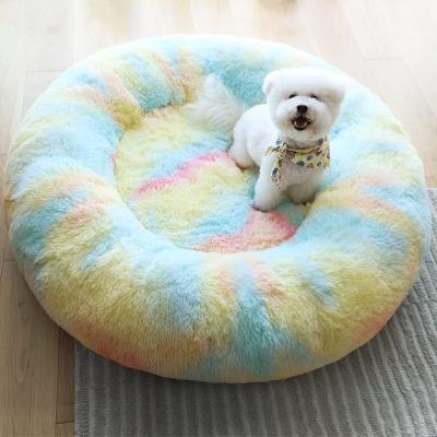 China Viable Custom Color Style Plush Warm Donut Around Creative Dog Cat Kennel Pet Sleeping Bed Dog Bed for sale