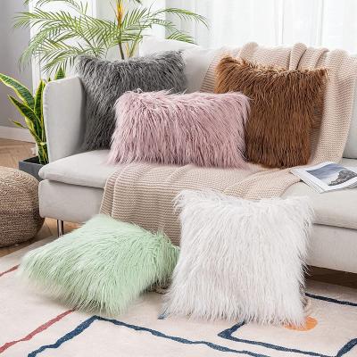 China Custom Made Luxury High Quality Faux Fur Plush Anti Static Fluffy Bedroom Sofa Decorate Cushion Cover for sale