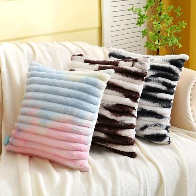 China Anti-bacteria Best Sell Plush Luxury Soft Home Decorative Fuzzy Stripe Cushion Cover Rabbit Fur Tile Shape for sale