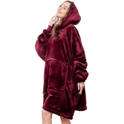 China Anti-Bacteria Wholesale Sherpa Warm Oversized Single Giant Pocket Mow Wearable Sweatshirt Hoodie TV Blanket for sale