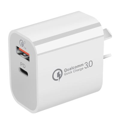 China Mobile Phone Quick Charger 18W USB-C Power Supply QC3.0 Dual USB Wall Charger for sale