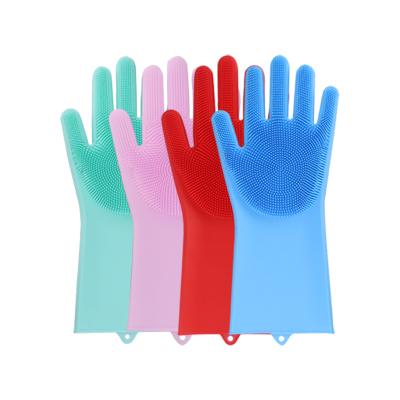 China Silicone Household Dish Dishwashing Hand Pad Brush Silicone Scrubber Heat Resistant Gloves for sale