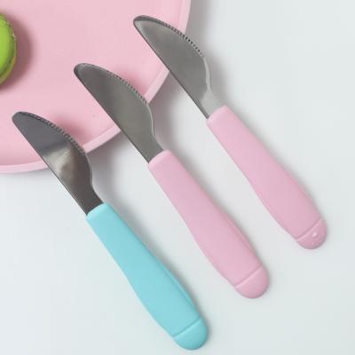 China Durable Silicone Handle Stainless Blade Kids Knife For Baby Learning Self-Feeding for sale