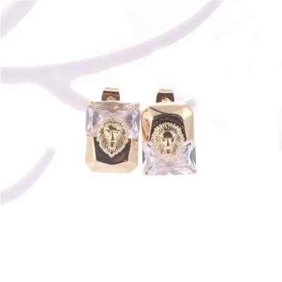 China Spot High Quality Durable Unique Design Manufacturer Zircon Asymmetrical Square Gold Lion Head Stud Earrings for sale