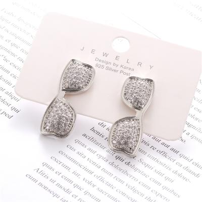 China Factory Wholesale Durable Creative Fashion Diamond Glasses Shape Silver Modern High End Earrings for sale