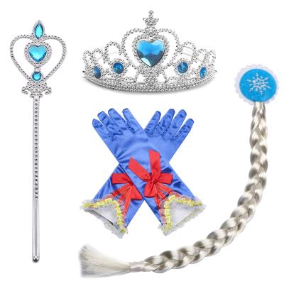 China Party Girl Dress Accessories 4pcs Set Elsa Cosplay Costume Magic Wand+wig+crown+necklace for Women Girls Hair Accessories for sale