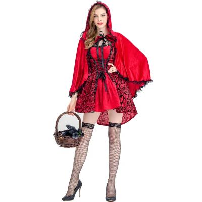 China Large size Goth queen cosplay costume S-XL Halloween performance costume Jacquard cloak party small fancy red hood costume for sale