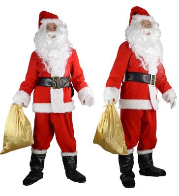 China Adult Fancy Dress Santa Claus Costume Luxury 10 Pieces Set Christmas Costume Flocking Premium Thicken Anime Cosplay Costume for sale