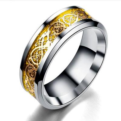 China Fashion Fit Mens Stainless Steel Thumb Piece Comfort Dragon Face Wide Pattern Ring Jewelry Titanium Steel Wholesale for sale