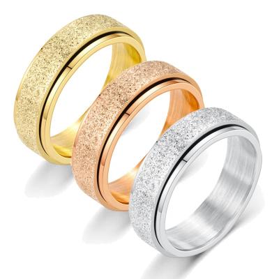 China Comfort Fit Double-Layer Fashion Ring Simple Stainless Steel Couples Ring Titanium Steel Frosted Sand Surface Rotatable Jewelry for sale