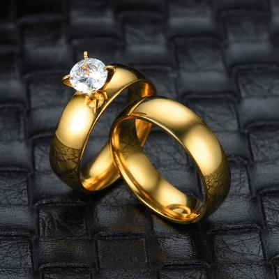 China Comfort Fit Fashion Stainless Steel Zircon Couple Ring Female 18K Gold Titanium Steel Men's Ring Jewelry Customization for sale