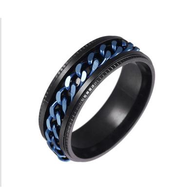 China Comfort Customized Exquisite Titanium Steel Rotatable Chain Ring Stainless Steel Couple Rings Customized Jewelry Can Carve Writing for sale