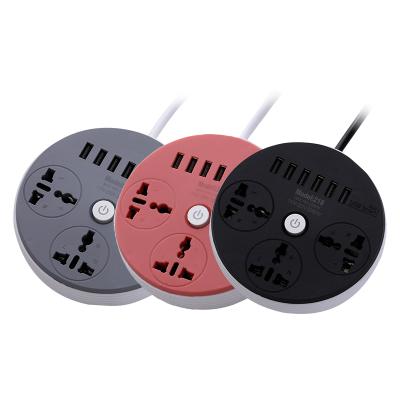 China Easy Installation Customized Round Type Wholesale 6 USB 3 Way Power Extension Socket Strip Socket for sale