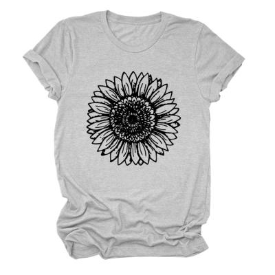 China New Style Chrysanthemum QUICK DRY Print Personalized Fashion Ladies Short Sleeves Plus Size T-shirt for sale