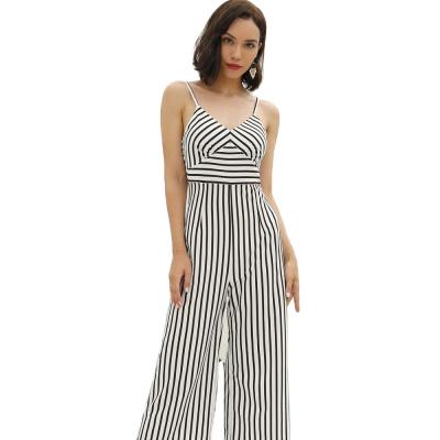 China QUICK DRY Women's Design Casual Cropped Pants Striped Suspender Overalls for sale