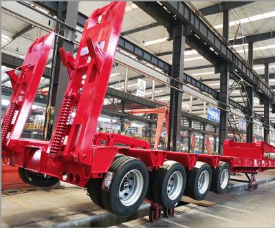 China Tractor Hauling 3 Axles 80t Gooseneck Lowbed Trailer for Construction Machinery Carrier  for sale