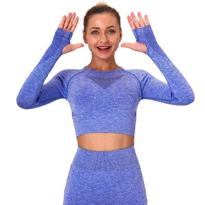 China Wholesale Breathable Seamless Knitted Long Sleeve Sports Yoga Wear Tight Fitting Breathable Yoga Wear Suit for sale