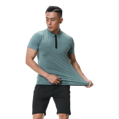 China Custom LOGO Men's Running Fitness Quick-Dry Lapel T-shirt Sports Gym Breathable Sweat-absorbent Marathon Training Loungewear for sale