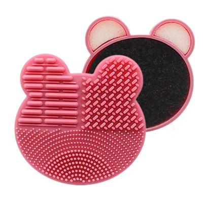 China Daily 2 in 1 Brush Detergent Sponge Bear Shaped Quick Makeup Brush Silicone Remover Remover Clean Mat for sale