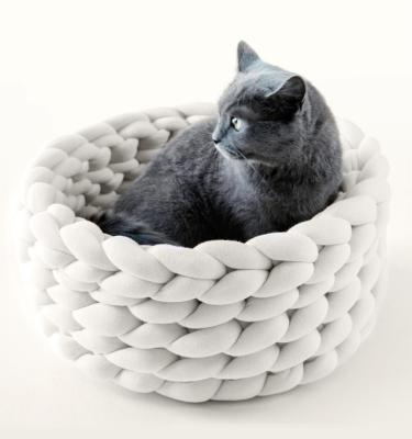 China Breathable Wool Hand Knitted Pet Bed Cat Bed Cotton Cloth Soft Solid Color Washable Pet Bed Mat for sale