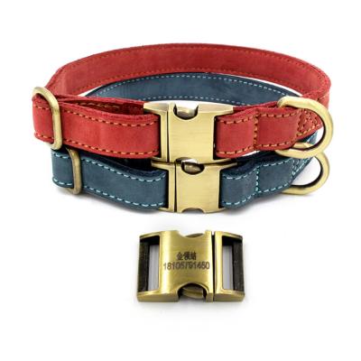 China Wholesale New Comfortable Soft Pet Padded Leather Dog Collar All Metal Lettering Pin Pet Collar for sale