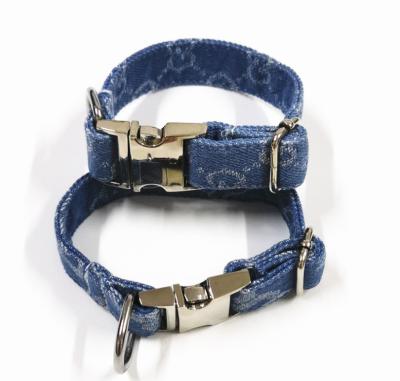 China 2020 Fashionable Padded Jean Pet Floral Style Dog Harness Leash And Harness Two Piece One Set for sale