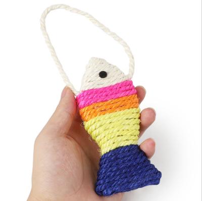 China Viable Pet Cat Toy Lanyard 12CM Small Sisal Cardboard Fish Toy for sale