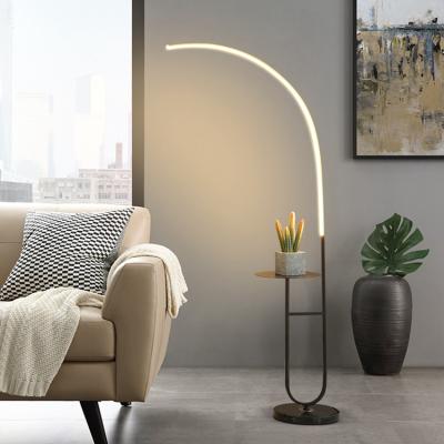 China Lighting Works Metal Color Home Decoration Living Room Bedroom Dimmable Arc Led Modern Corner Marble Floor Lamps With Table Standing Light for sale