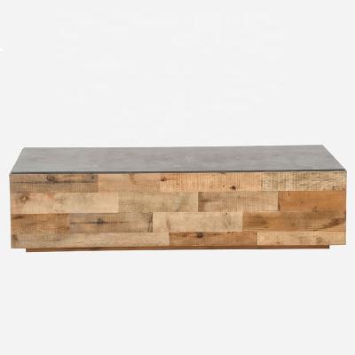 China Modern home decoration squre top pine coffee table rectangular blue stone reclaimed design with blue stone veneer marquetry top for sale