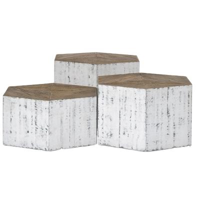 China Vntage Hexagon Coffee Table Set with Reclaimed Natural Pine Top and White Vintage Base for sale