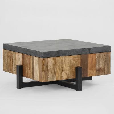 China (Others) Industrial And Vintage Adjustable Coffee Table Furniture With Stone / Metal Reclaimed Elm for sale