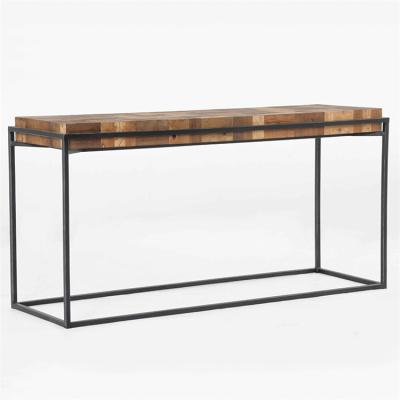 China Adjustable Black Metal Console Wall Reclaimed Wood Table (Height) Living Room Furniture Natural Black Antique With Inlay for sale