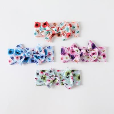 China Various Color Fashion Baby Hair Accessories Big Bow Nylon Headband Baby Headbands Soft Elastic Baby Headbands For Girls for sale