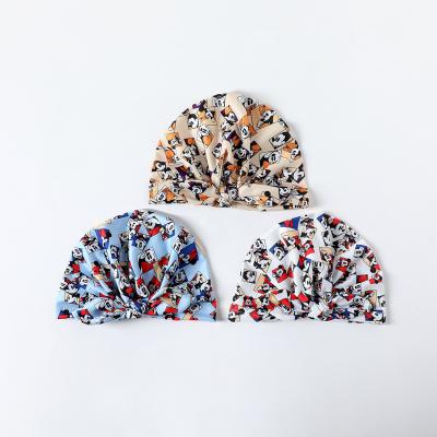 China 2022 Flower Printed Turban Baby Headwrap Casual Fast Shipping African Bow Baby Headwrap Hat Fashion Design Soft Warm Cap for sale