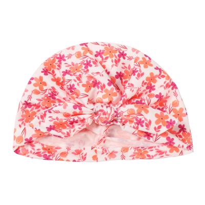 China High Grade Casual Two Layer Bow Newborn Baby Hat Flower Printed Polyester Spandex Newborn Infant Hats For Baby 0-2T for sale