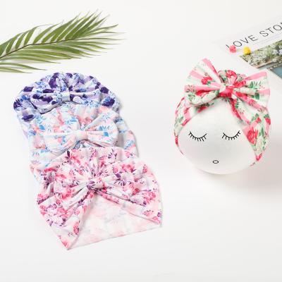 China Soft Colorful Floral Print Headband Baby Headband Fabric Ball Cloth Bows Casual Elastic Turban Headwrap for sale