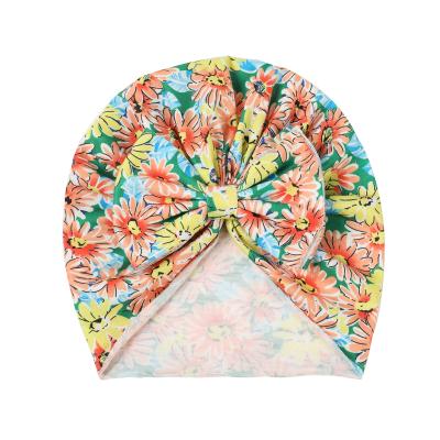 China Summer Babies Floral Prints Floral Prints Casual Wide Bows Nylon Headbands Newborn Turban Headwraps Hair Accessories for sale