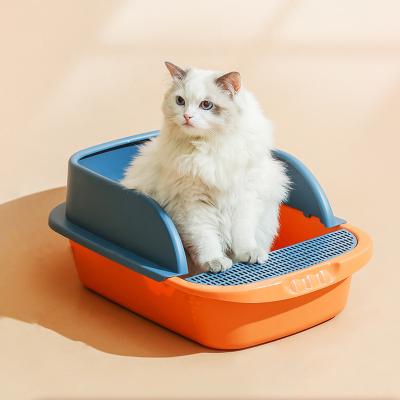 China Wholesale Custom Color Viable Large Cat Litter Box Cat Tray Toliet Durable Plastic Pet Sandbox Easy Cleaning Cat Litter Box for sale