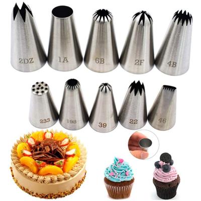 China Sustainable Cake Decorating Tools 10 Pack 304 Stainless Steel Seamless Cream Pastry Piping Icing Tips Spout Set for sale