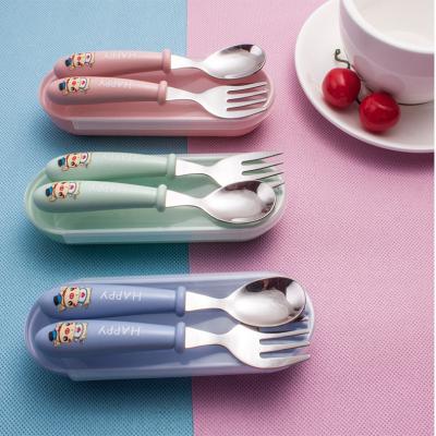 China 304 Stainless Steel Child Sustainable Eco-Friendly Cutlery Set Two-Piece With Cute Smiling Face Spoon Portable Gift Tableware Set for sale