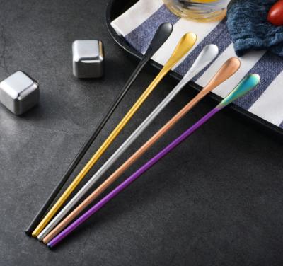 China Viable 18-8 Bar Color Long Handle 304 Stainless Steel Cocktail Ice Teaspoon Mixing Spoon for sale